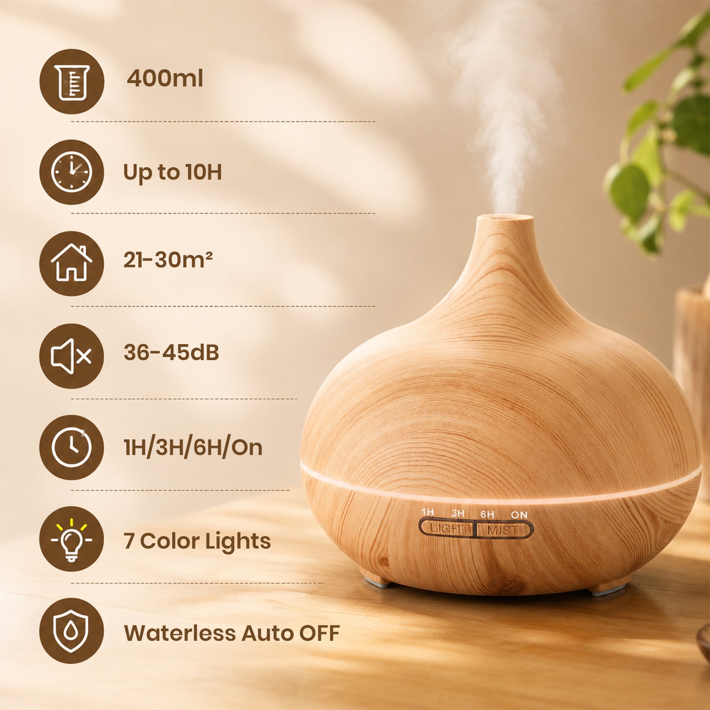 Wood Grain Ultrasonic Essential Oil Diffuser