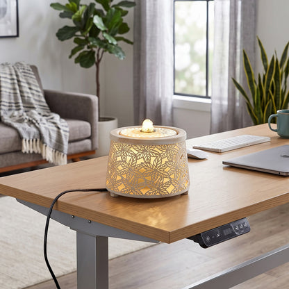 Creative Metal Tabletop Fountain with Warm Light & Leaf Design