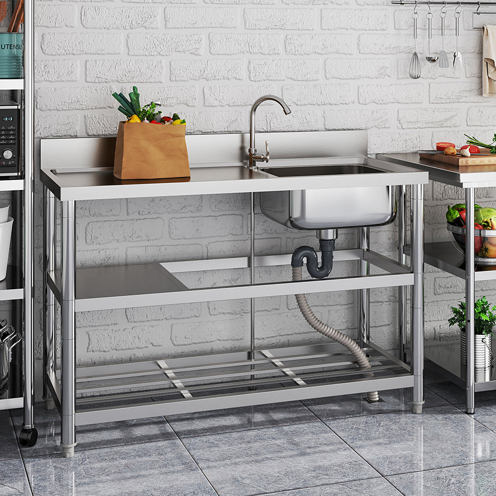 Stainless Steel One Compartment Sink with Shelves