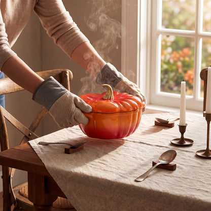 Enamelled Cast Iron Pumpkin Dutch Oven with Lid and Handles