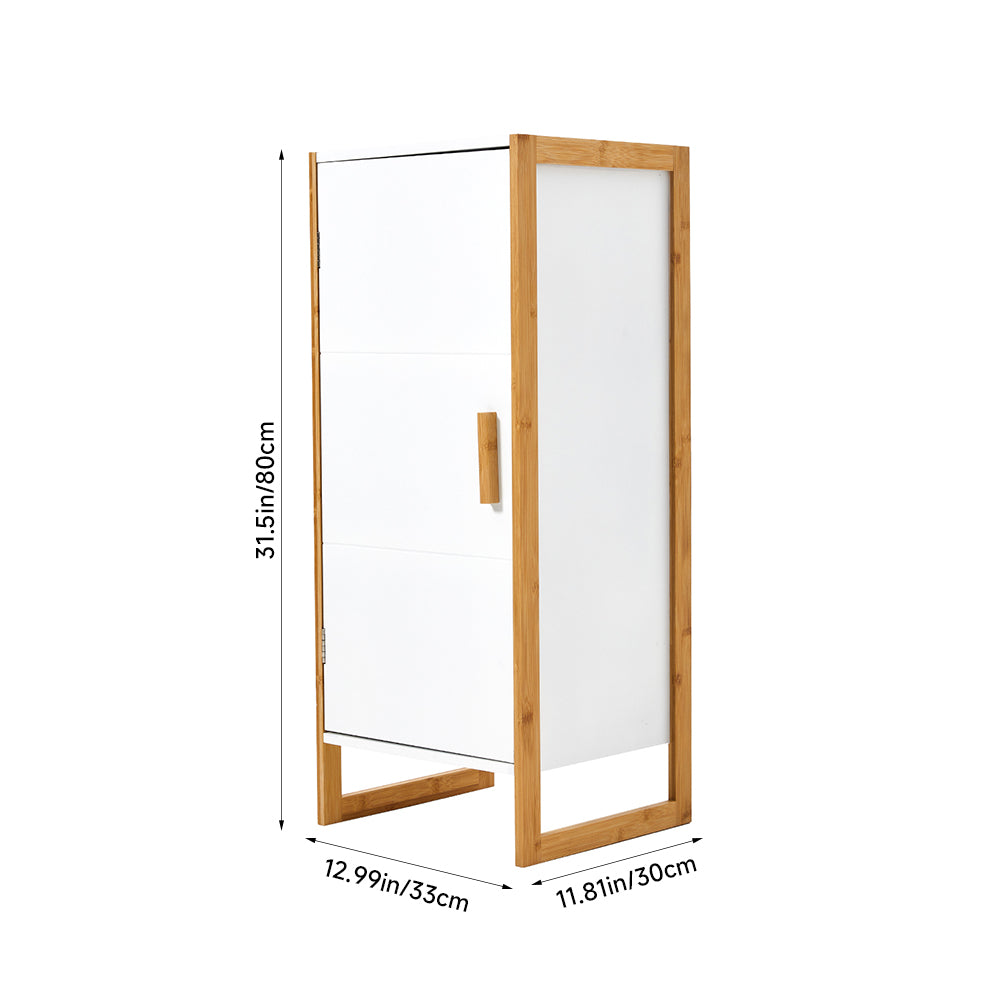 Single-door Freestanding Bamboo Frame MDF Bathroom Cabinet