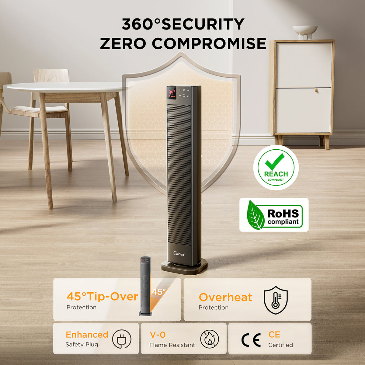 2000W Electric PTC Tower Heater with Remote Control