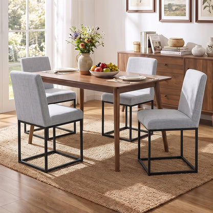 Set of 2 Chenille Upholstered Dining Chairs with Black Metal Legs