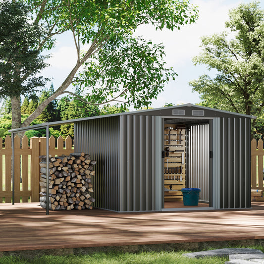 Metal Garden Storage Shed with Side Lean-to