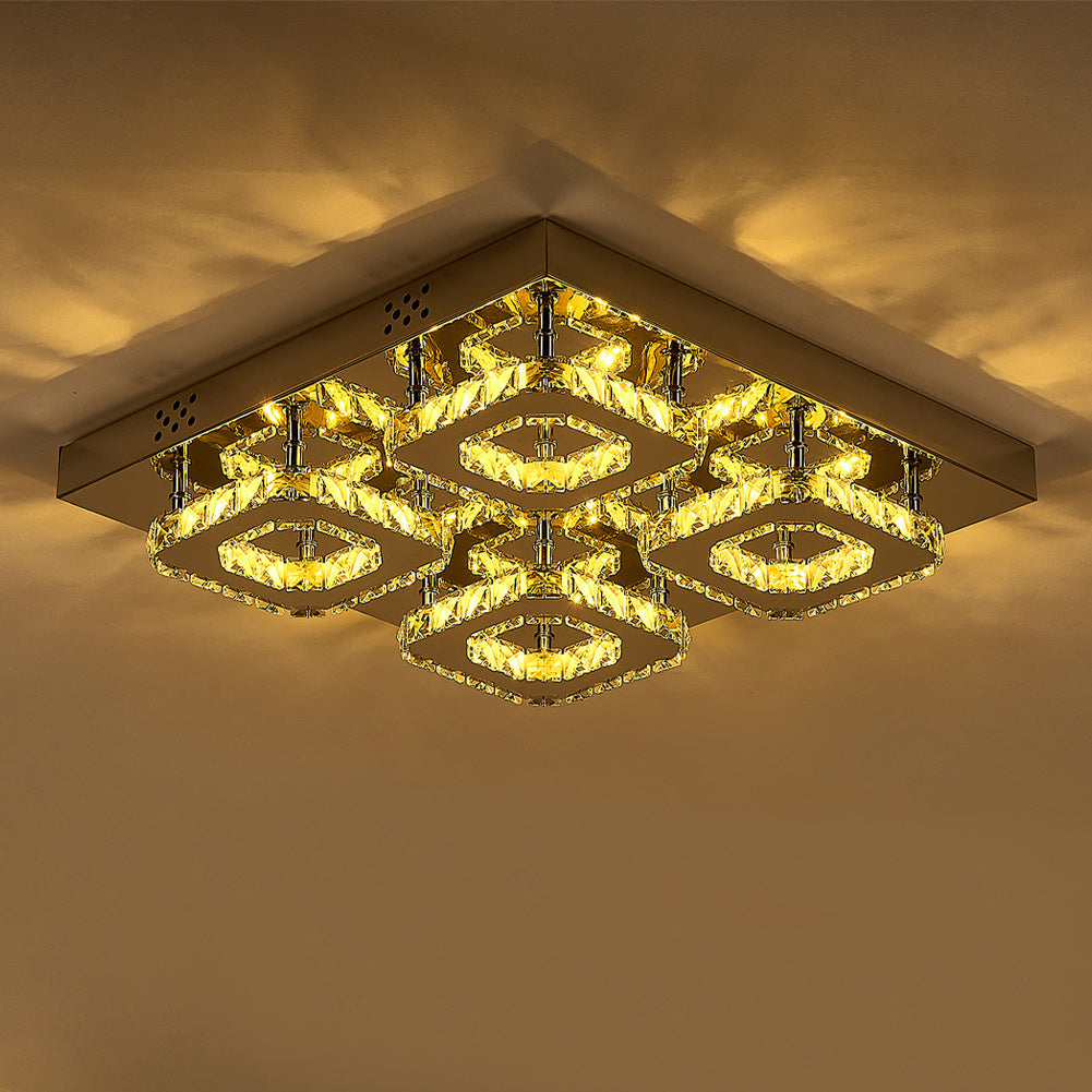 Select Dimmable Option Square Large-size Glamourous Crystal LED Ceiling Light