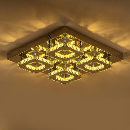 Select Dimmable Option Square Large-size Glamourous Crystal LED Ceiling Light