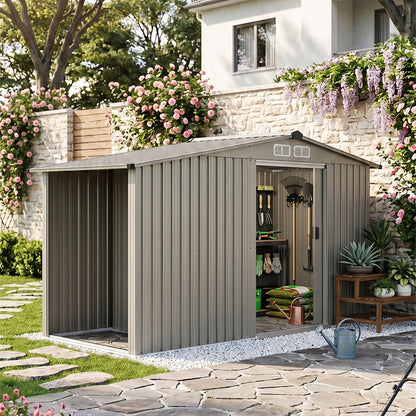8 x 4 ft Metal Garden Storage Shed with Integrated Log Store & Apex Roof
