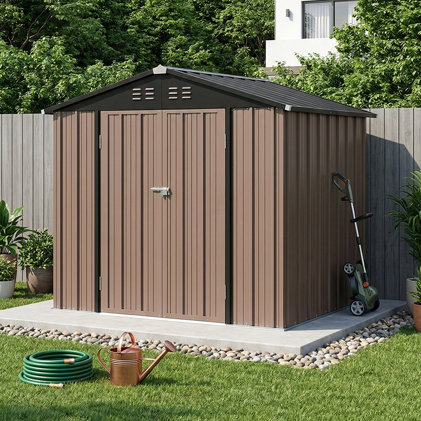 6x8FT Metal Garden Storage Shed with Lockable Door