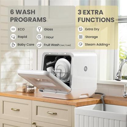 5L Countertop Dishwasher with 6 Wash Programs