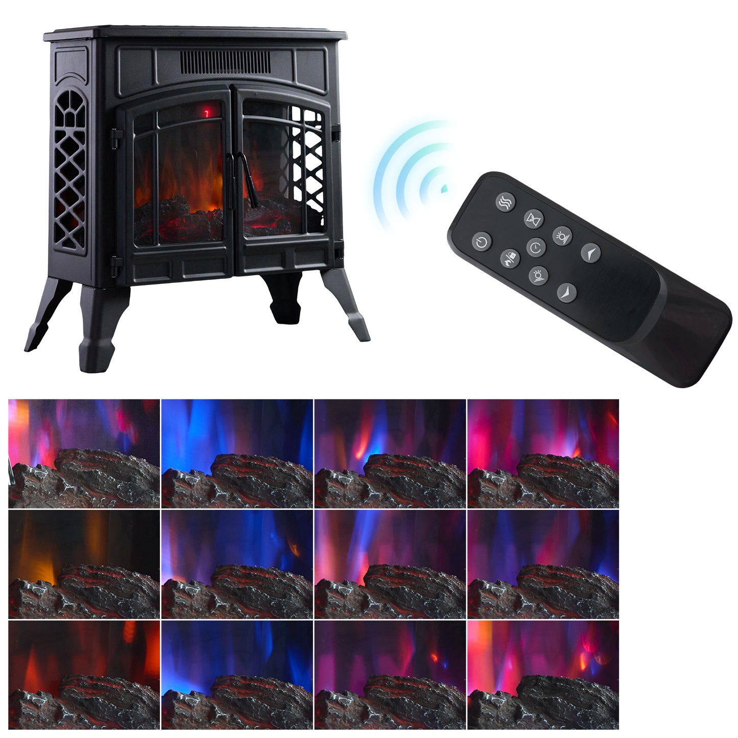 Freestanding Electric Fireplace Heater with Remote Control