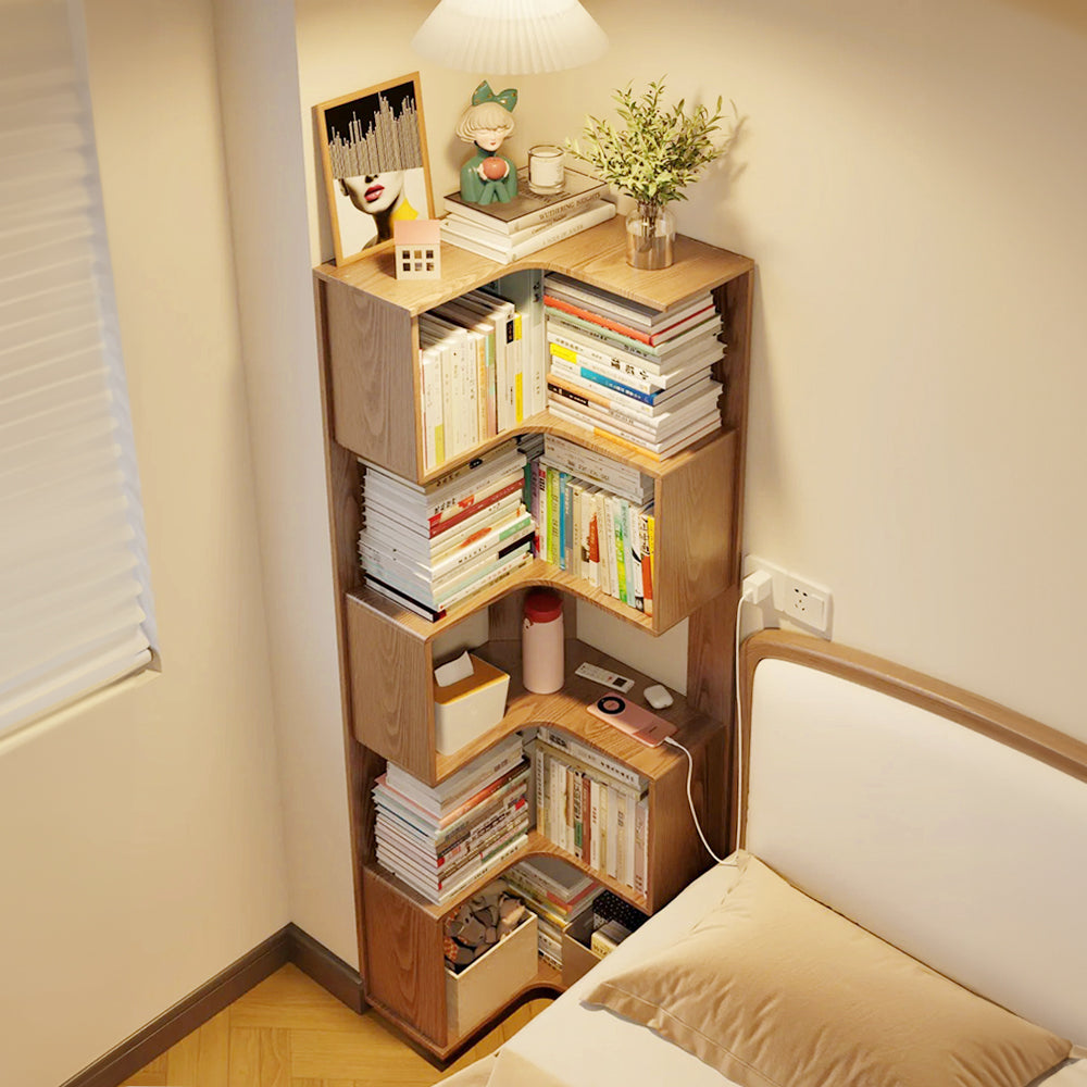Wooden L-shaped Corner Bookshelf Storage Rack
