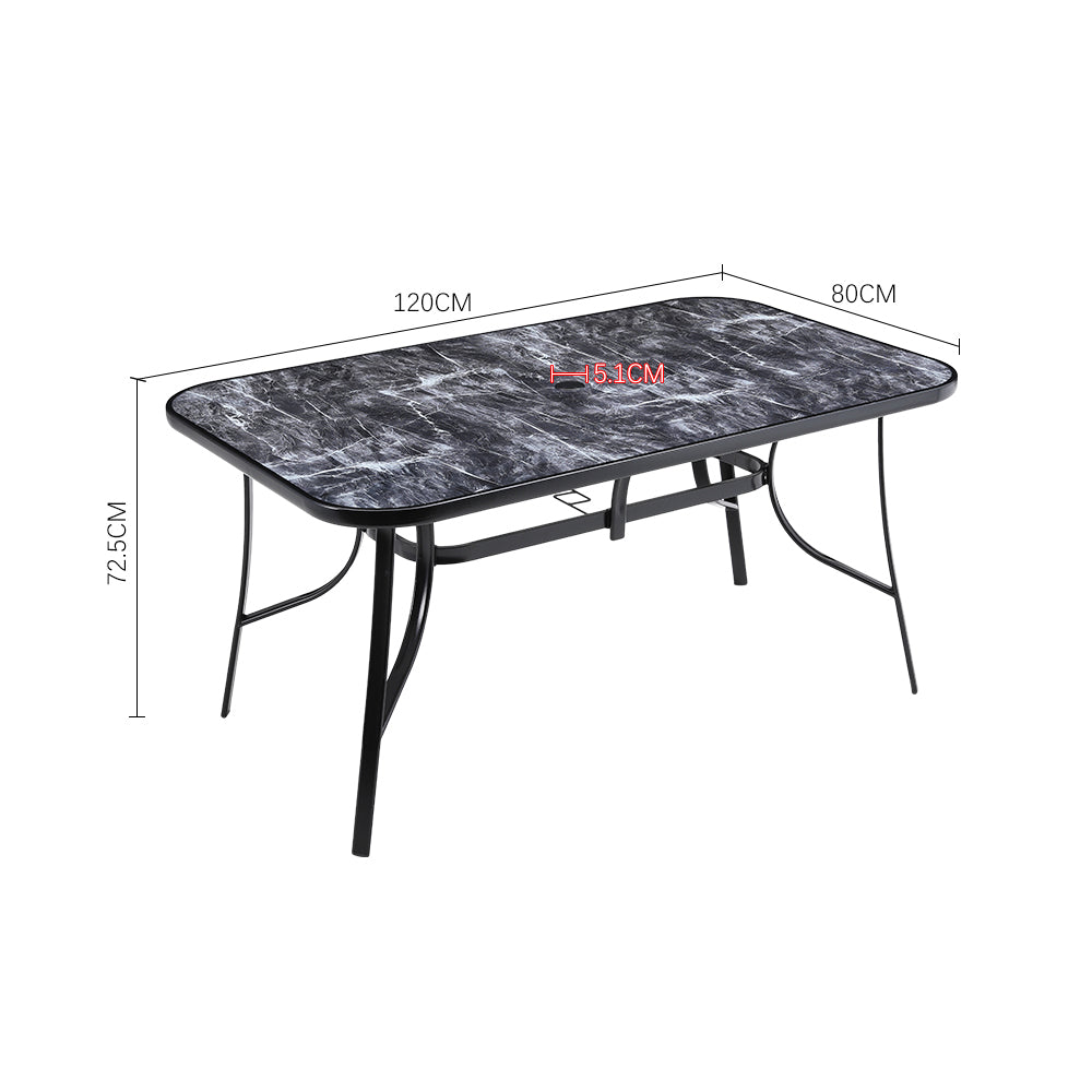 Black Garden Square Marble Patio Table With Umbrella Hole