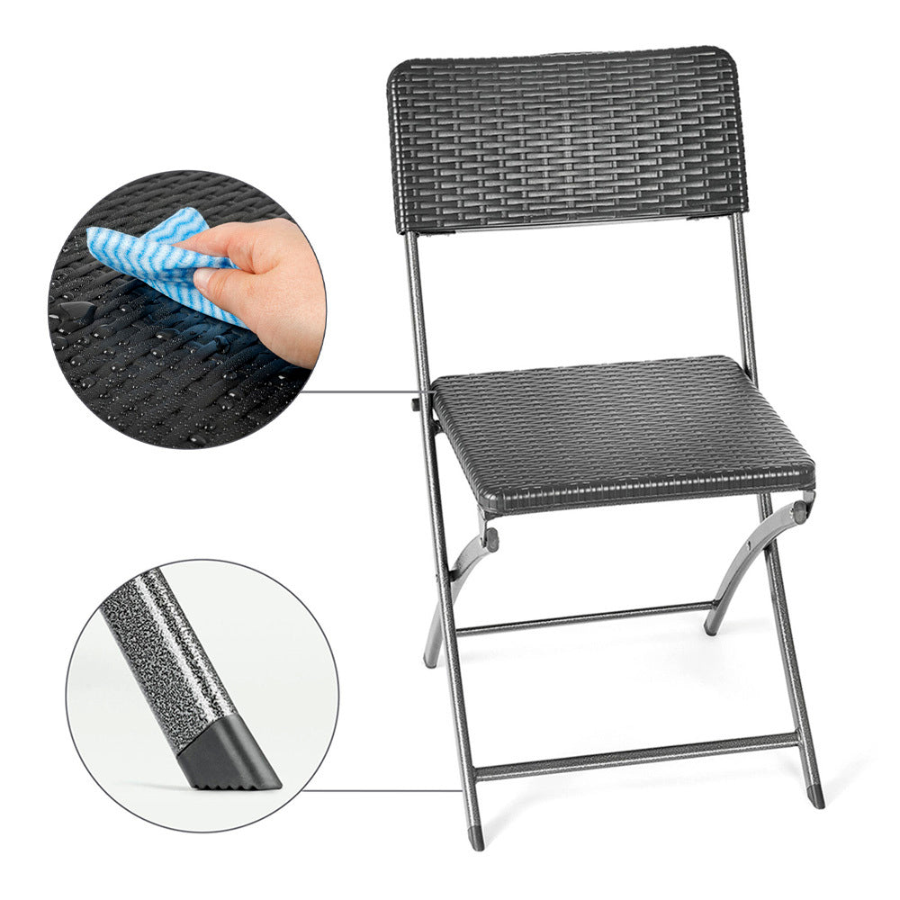 Set of 2 Outdoor Rattan Plastic Folding Chairs Black