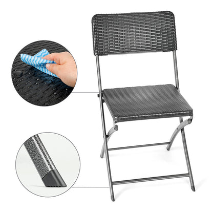 Set of 2 Outdoor Rattan Plastic Folding Chairs Black
