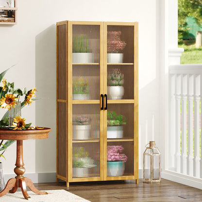 4-Tier Narrow Bookcase Storage Cabinet with Acrylic Door