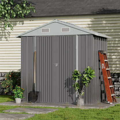 Metal Garden Storage Shed with Apex Roof & Lockable Double Doors