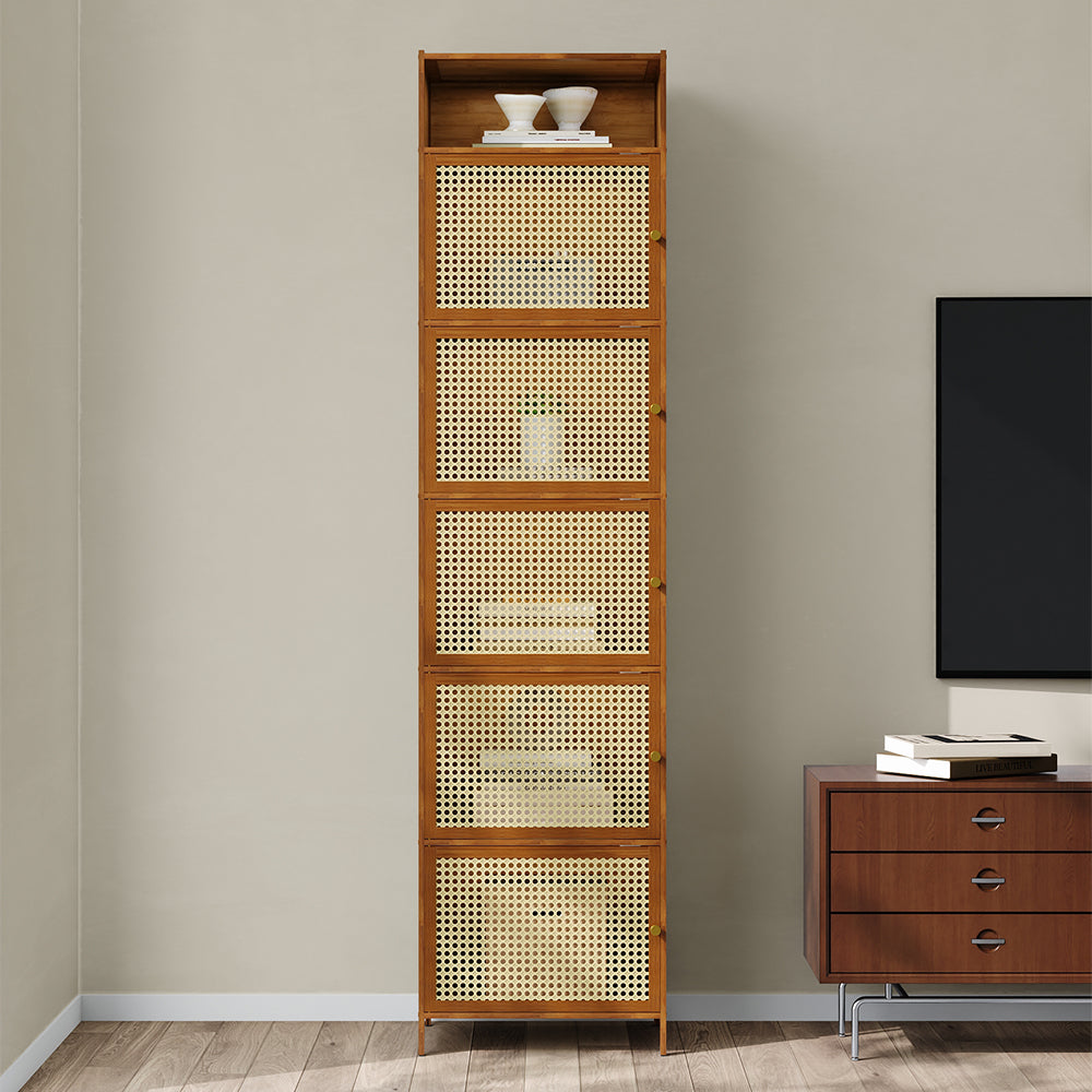 6-Tier Narrow Bookcase Storage Cabinet with Doors