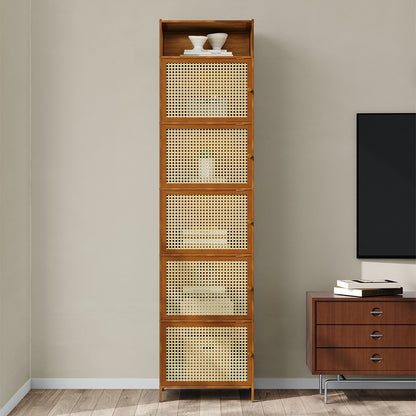 6-Tier Narrow Bookcase Storage Cabinet with Doors