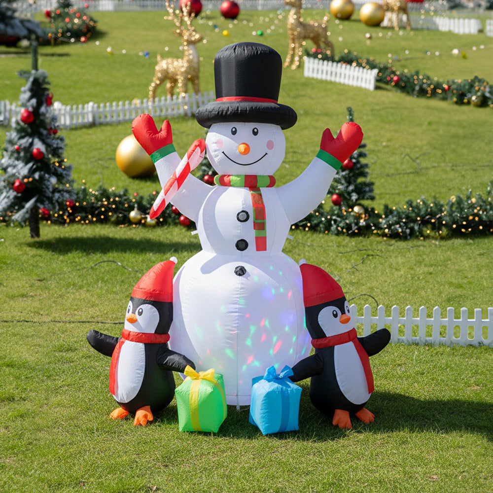 6ft Christmas Inflatable Snowman and Penguins Decorations with LED Lights