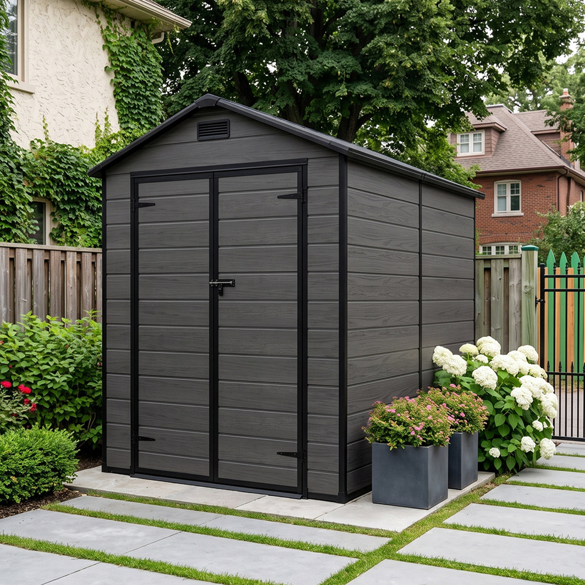 6 x 8 ft Plastic Garden Storage Shed with Apex Roof & Double Doors