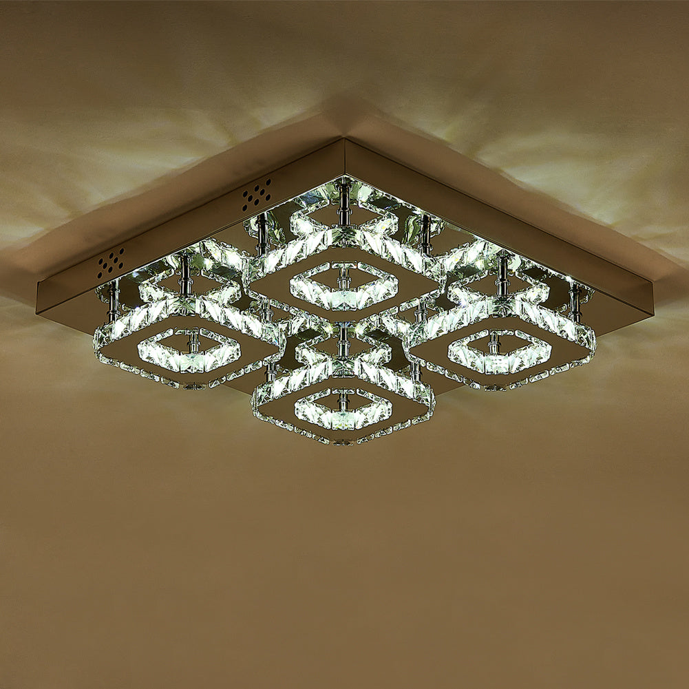 Select Dimmable Option Square Large-size Glamourous Crystal LED Ceiling Light