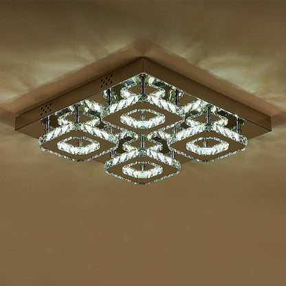 Select Dimmable Option Square Large-size Glamourous Crystal LED Ceiling Light