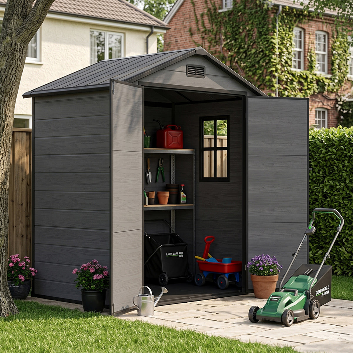 6 x 4 ft Plastic Garden Storage Shed with Apex Roof & Padlockable Double Doors