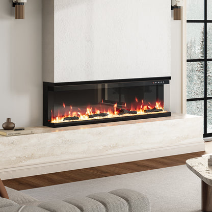60 Inch 3-Sided Recessed or Freestanding Electric Fire
