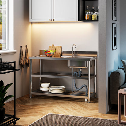 Stainless Steel One Compartment Sink with Shelves