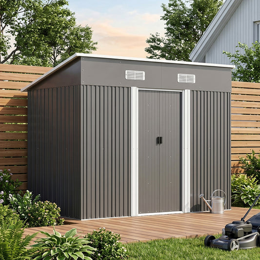 Metal Garden Storage Shed with Skillion Roof Top and Metal Base