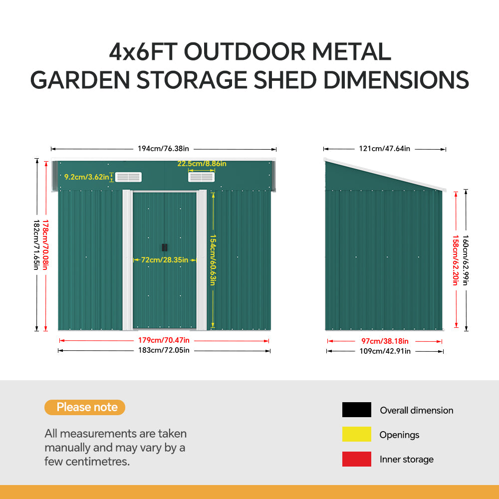 Metal Garden Storage Shed with Pent Roof & Base Frame