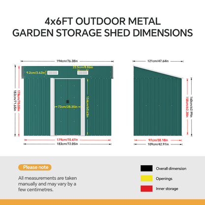 Metal Garden Storage Shed with Pent Roof & Base Frame