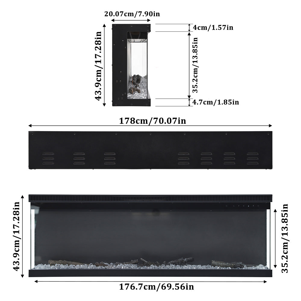 Recessed and Freestanding Electric Fireplace with Remote Control