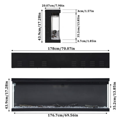 Recessed and Freestanding Electric Fireplace with Remote Control