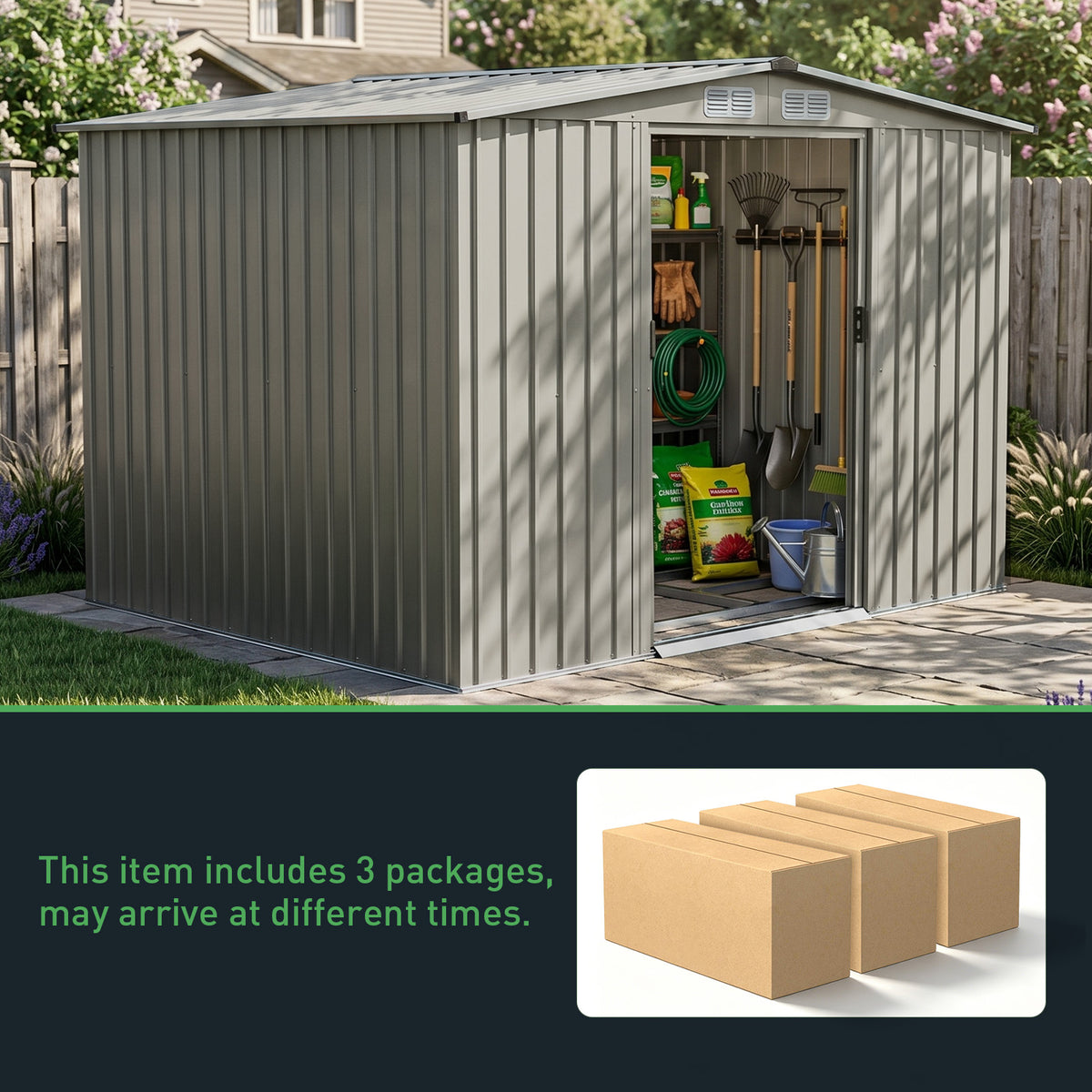 8 x 6 ft Metal Garden Storage Shed with Apex Roof & Double Doors
