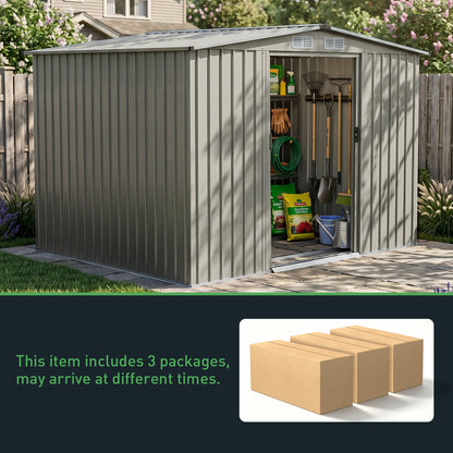 8 x 6 ft Metal Garden Storage Shed with Apex Roof & Double Doors