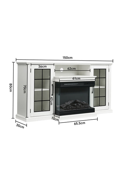 Electric Fireplace TV Stand with Glass Door Storage