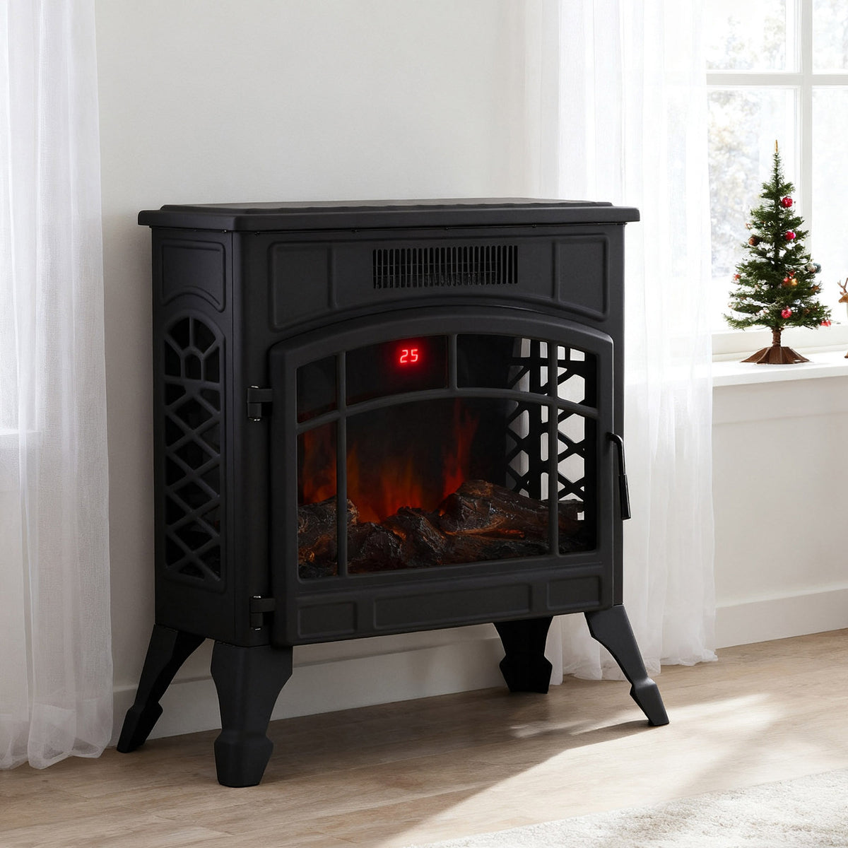Freestanding Electric Fireplace Heater with Remote Control