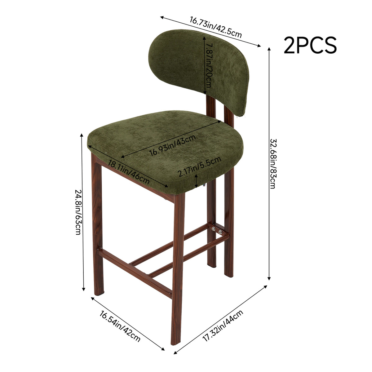 Set of 2 Upholstered Bar Stools