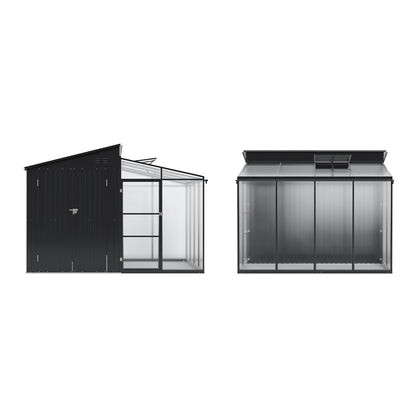 Garden Storage Shed with Lean-To Greenhouse With Double Doors