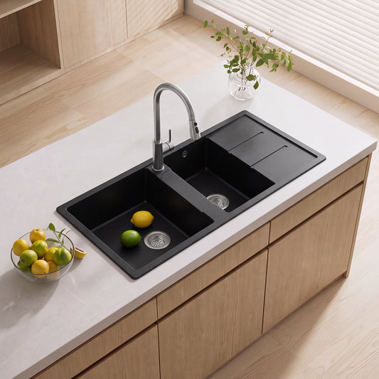 Double Bowl Quartz Resin Composite Kitchen Sink with Waste Kit