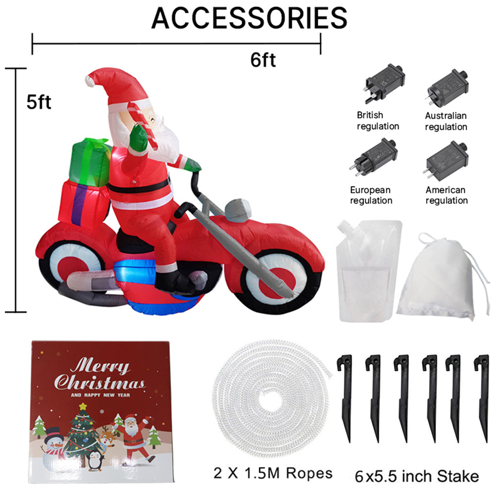 6FT/1.8M Santa on Motorcycle Christmas Inflatable Model Decoration with LED Lights