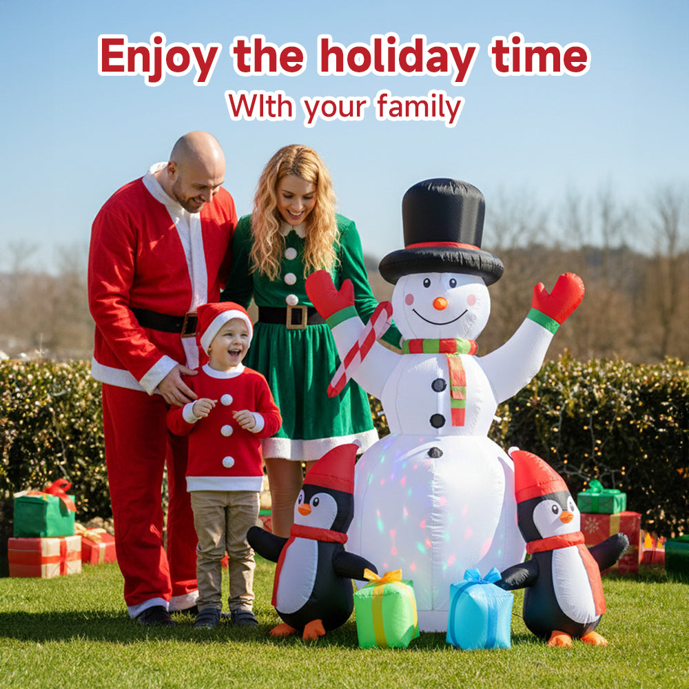 6ft Christmas Inflatable Snowman and Penguins Decorations with LED Lights