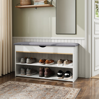 3-Tier Shoe Storage Bench with Padded Seat