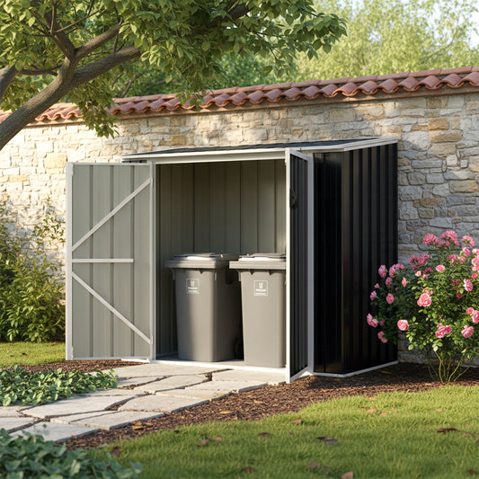 5x3ft Grey Metal Bin Storage Shed Pent Roof Lockable