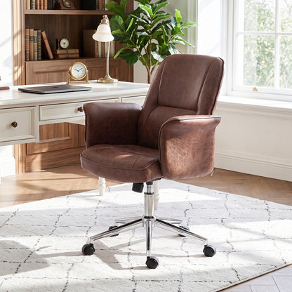 Retro-style PU Leather Office Chair with Armrests and Casters
