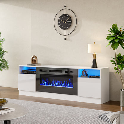 Recessed Electric Fireplace TV Stand with Closed Storage