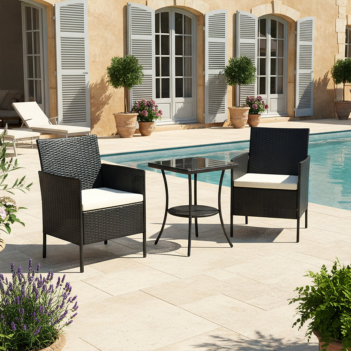 3-Piece PE Rattan Wicker Garden Furniture Bistro Set