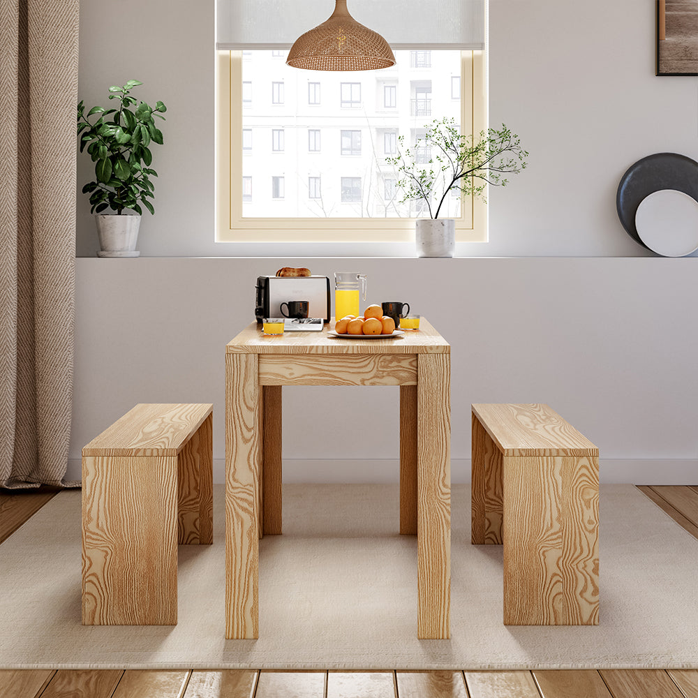 Modern Dining Room Table and Benches Set 3 Piece