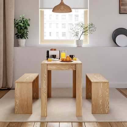 Modern Dining Room Table and Benches Set 3 Piece